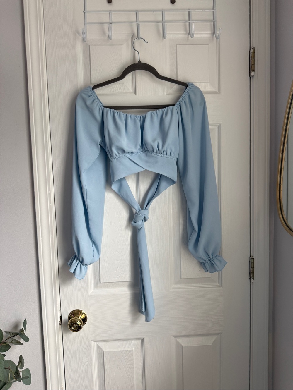 Petal & Pup Blue Off Shoulder Chiffon Crop Top Size M